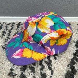 Vintage Wendy's Purple Tropical Print Snap Back Baseball Hat Cap